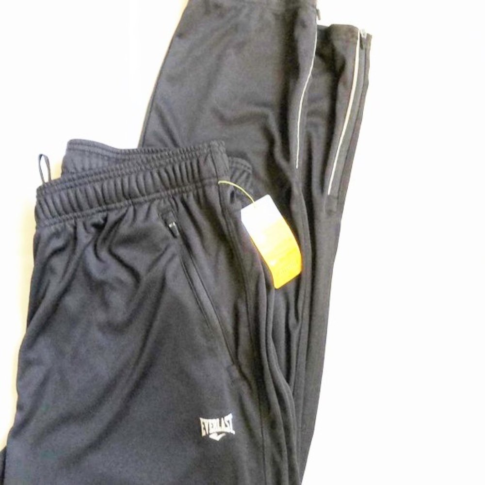 Pants athletic mens new size S polyester Everlast zipper pockets elastic waist